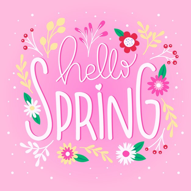 Hola letras de primavera con flores