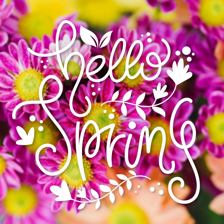 Vector gratuito hola letras de primavera en foto colorida