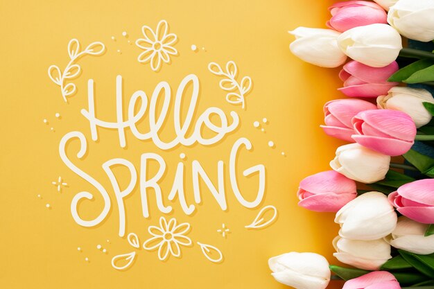 Hola letras de primavera con foto