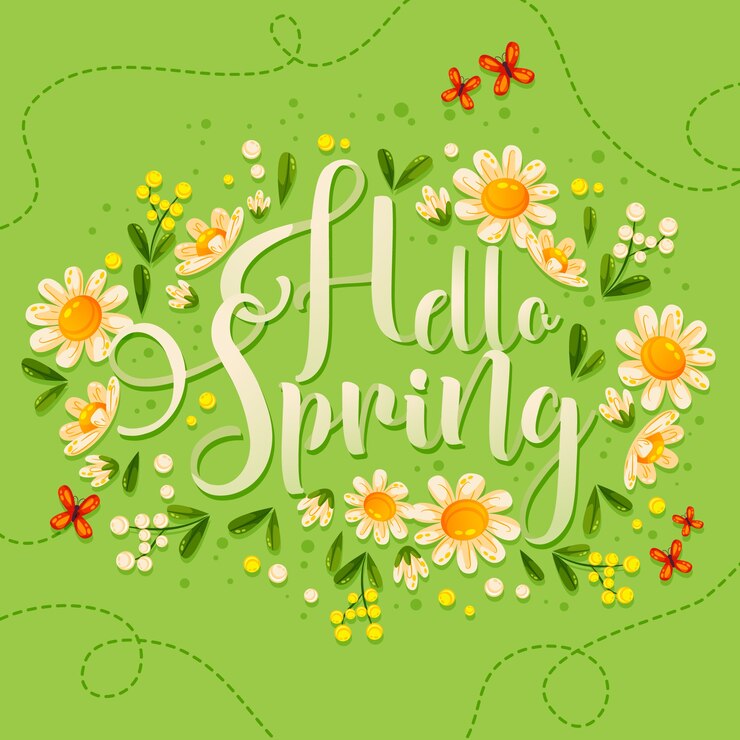Vector gratuito hola letras de primavera con hermosas flores