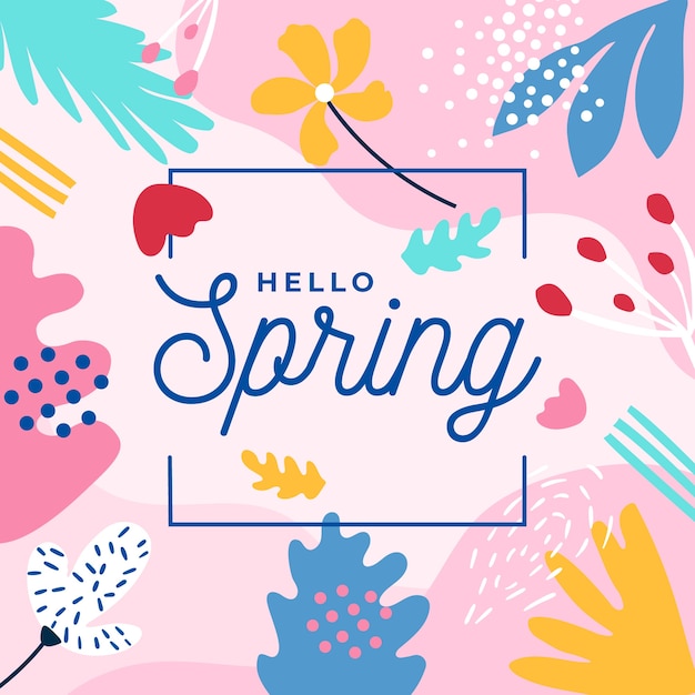 Hola letras de primavera con hojas coloridas