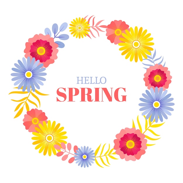 Vector gratuito hola letras de primavera con marco floral colorido