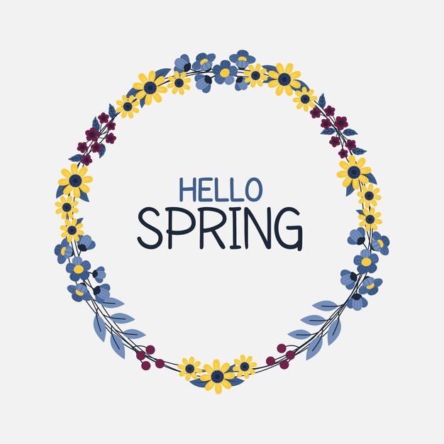 Hola letras de primavera en marco floral