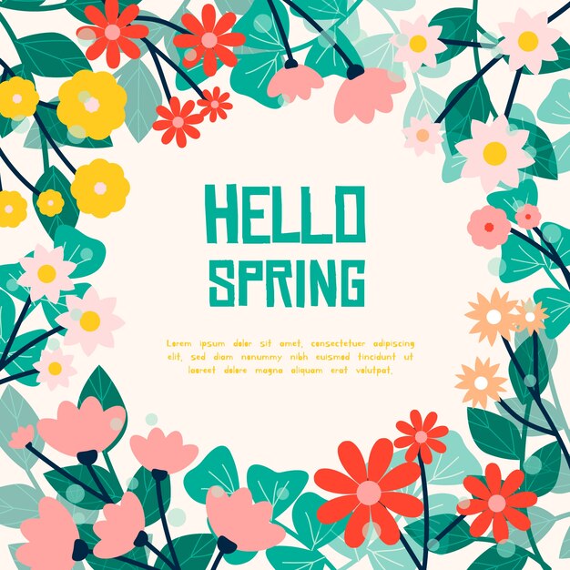 Hola letras de primavera rodeadas de flores
