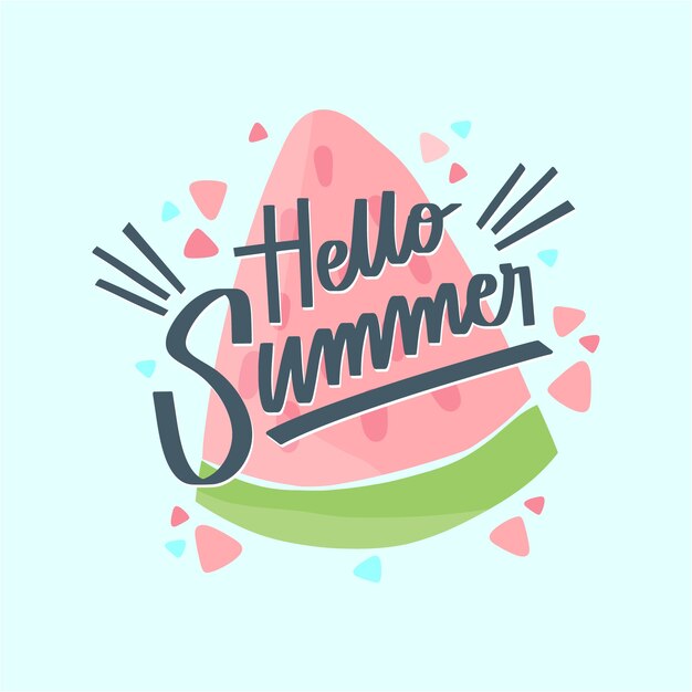 Hola letras de verano dibujadas a mano con frutas