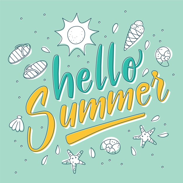 Hola letras de verano con elementos