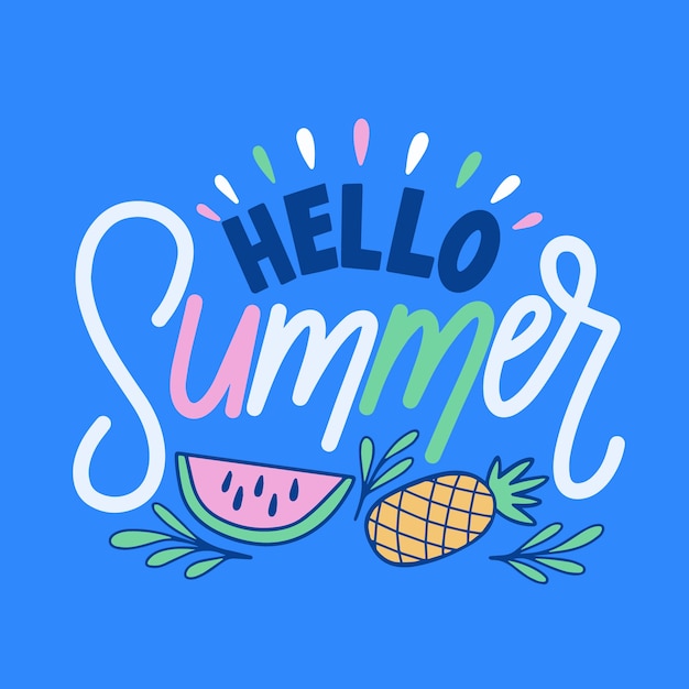 Vector gratuito hola letras de verano con ilustraciones