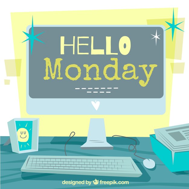 Hola lunes con una pantalla de ordenador