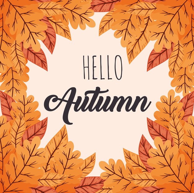 hola marco de letras de otoño con follaje