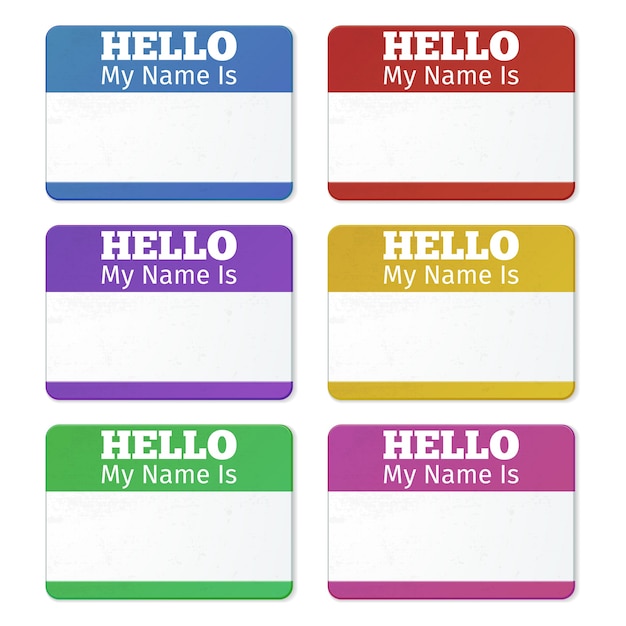 Hola mi nombre es ... Tarjetas de presentación, conjunto de etiquetas. Etiqueta adhesiva para reunión de fiesta