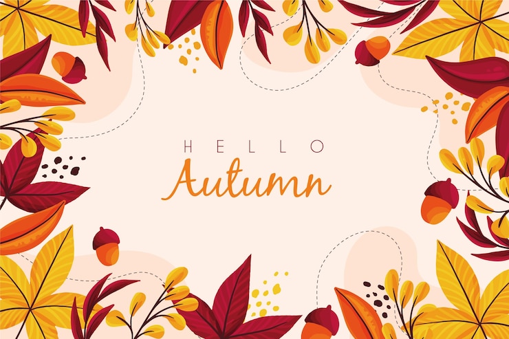 Vector gratuito hola otoño con hojas de fondo dibujado a mano