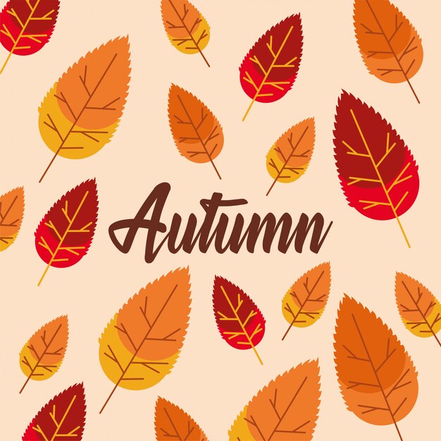 Hola otoño temporada hojas y caligrafía