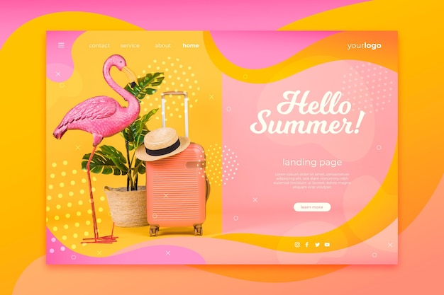 Vector gratuito hola página de aterrizaje de verano con flamencos y equipaje