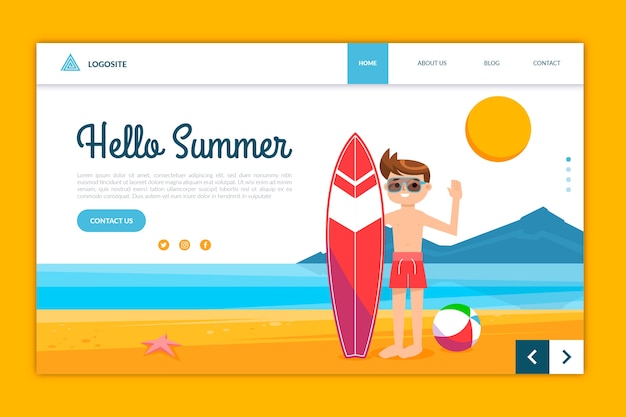 Vector gratuito hola página de aterrizaje de verano ilustrada