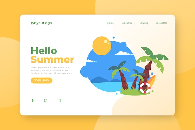 Vector gratuito hola página de aterrizaje de verano