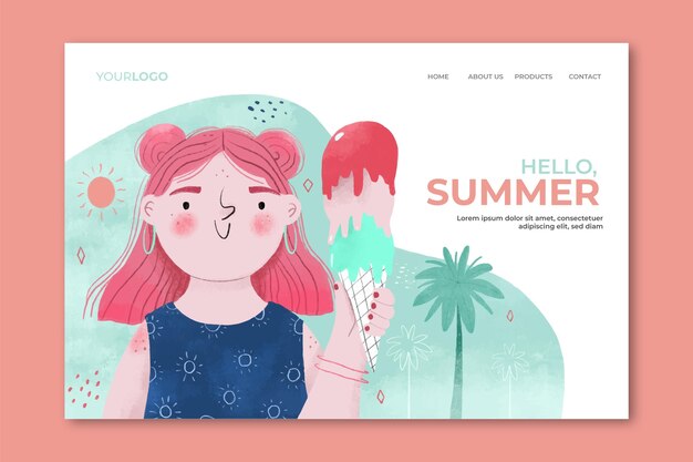 Vector gratuito hola página de aterrizaje de verano