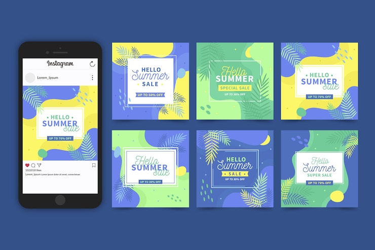 Vector gratuito hola paquete de historias de instagram de rebajas de verano