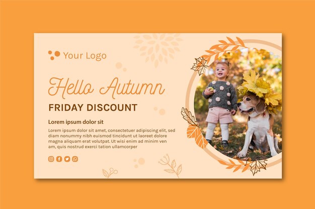 Hola plantilla de banner horizontal de otoño