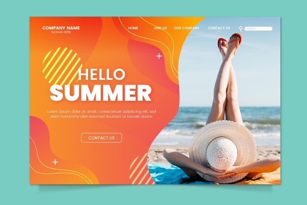 Vector gratuito hola plantilla de página de aterrizaje de verano con foto