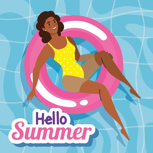 Vector gratuito hola postal de escena de verano con chica afro