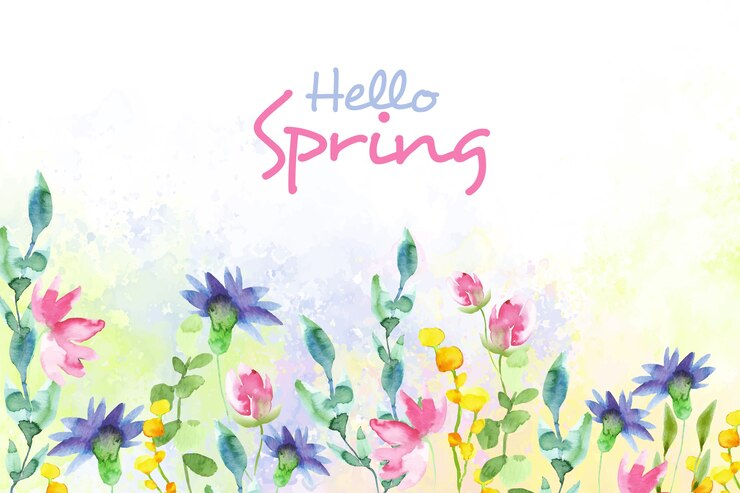 Vector gratuito hola primavera concepto diseño acuarela