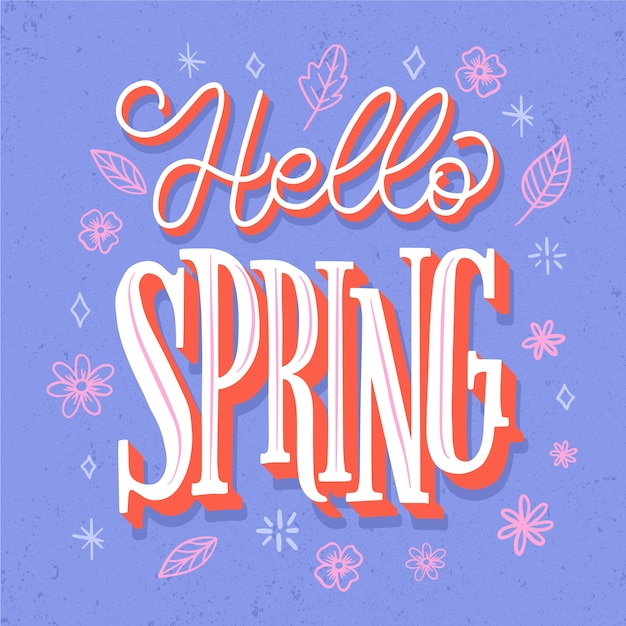 Vector gratuito hola primavera letras saludo diseño vintage