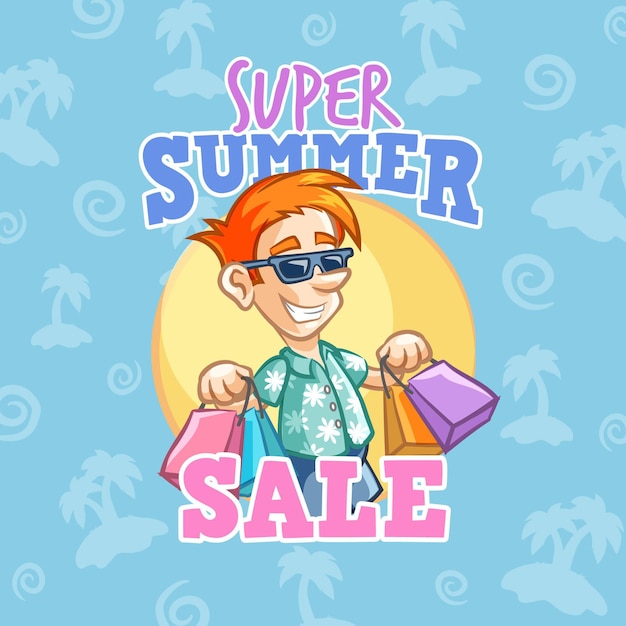 Hola venta de verano con hombre y compras