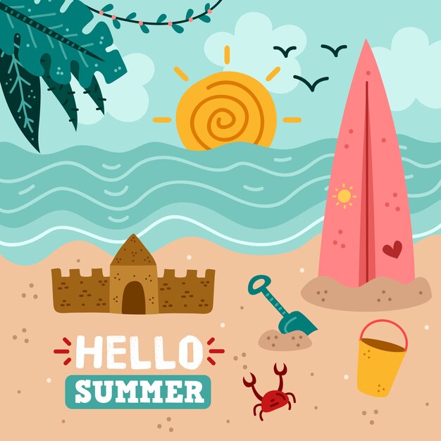Hola verano dibujado a mano