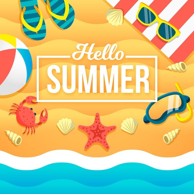 Hola verano en diseño plano