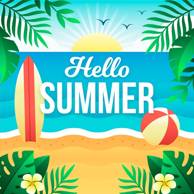 Hola verano en diseño plano