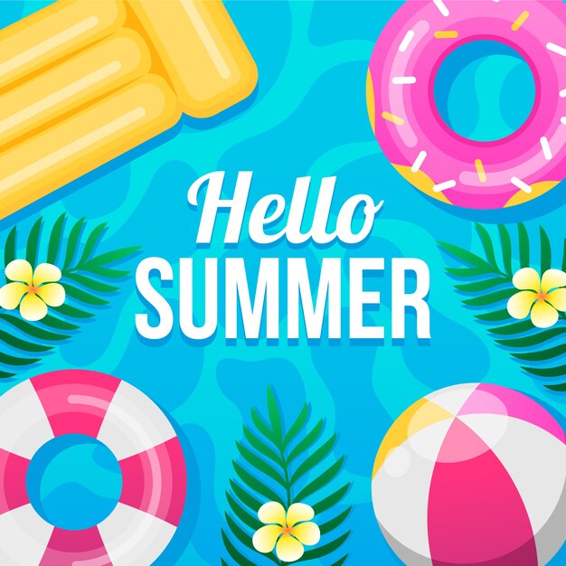 Hola verano en diseño plano