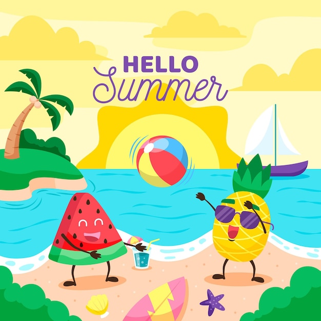 Vector gratuito hola verano en diseño plano