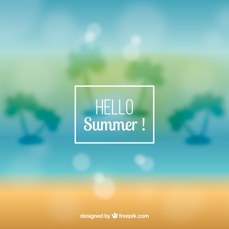 Vector gratuito hola verano con fondo borroso