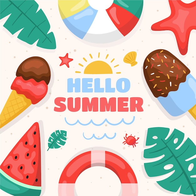 Vector gratuito hola verano con helado