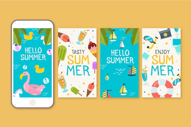 Vector gratuito hola verano instagram story design