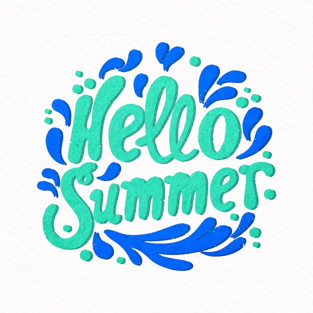 Hola verano letras con salpicaduras de agua