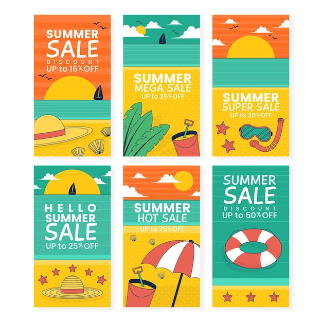 Vector gratuito hola verano venta instagram story set