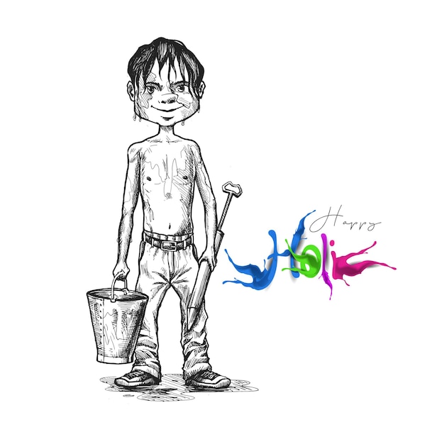 Vector gratuito holi celebrations banner - boy playing holi with gun of pichkari, ilustración vectorial.