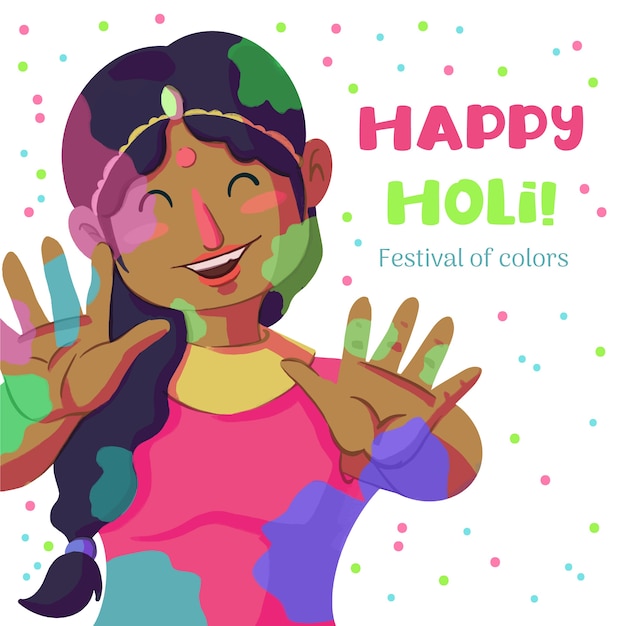 Vector gratuito holi festival acuarela mujer con pintura