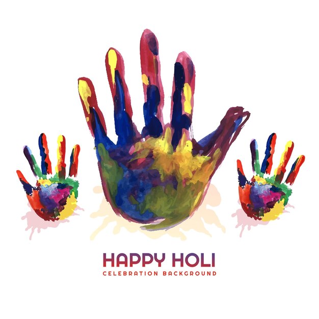 Holi festival con fondo colorido de tarjeta de huella de mano