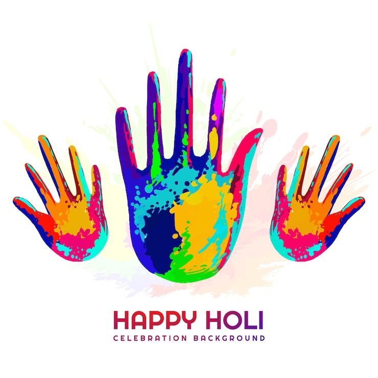 Vector gratuito holi festival con fondo colorido de tarjeta de huella de mano