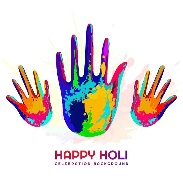 Holi festival con fondo colorido de tarjeta de huella de mano