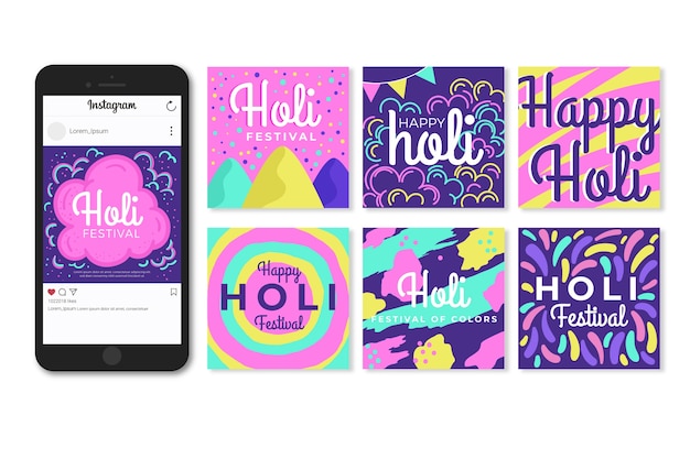 Vector gratuito holi festival instagram post collection