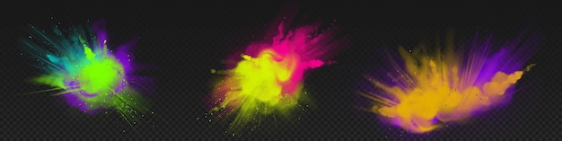 Holi en polvo pinta nubes de colores o explosiones