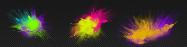 Holi en polvo pinta nubes de colores o explosiones