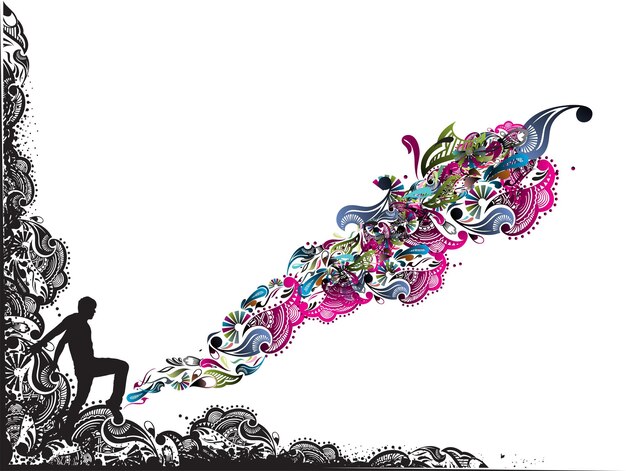 Hombre bailando sobre fondo floral abstracto