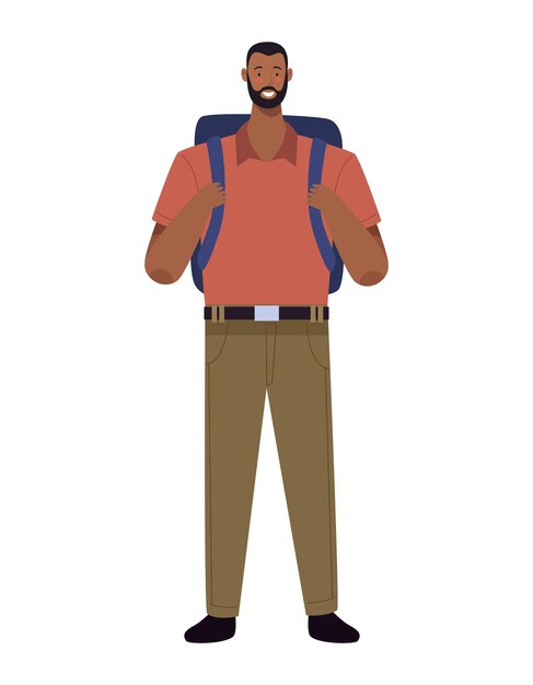 hombre barbudo con mochila icono aislado