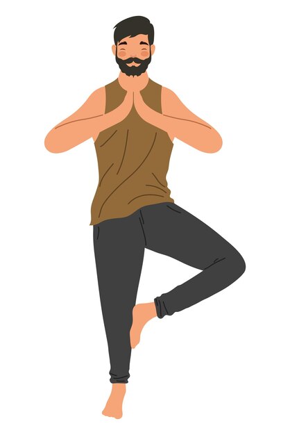 hombre barbudo practicando yoga