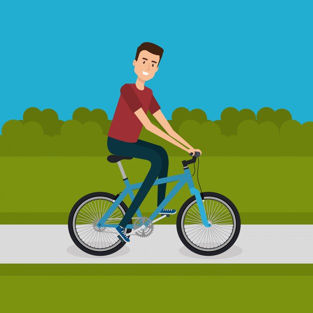 hombre con bicicleta en el paisaje