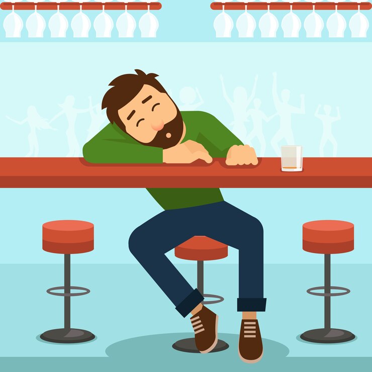 Vector gratuito hombre borracho. alcohol y vaso, persona y mesa, alcoholismo y whisky,